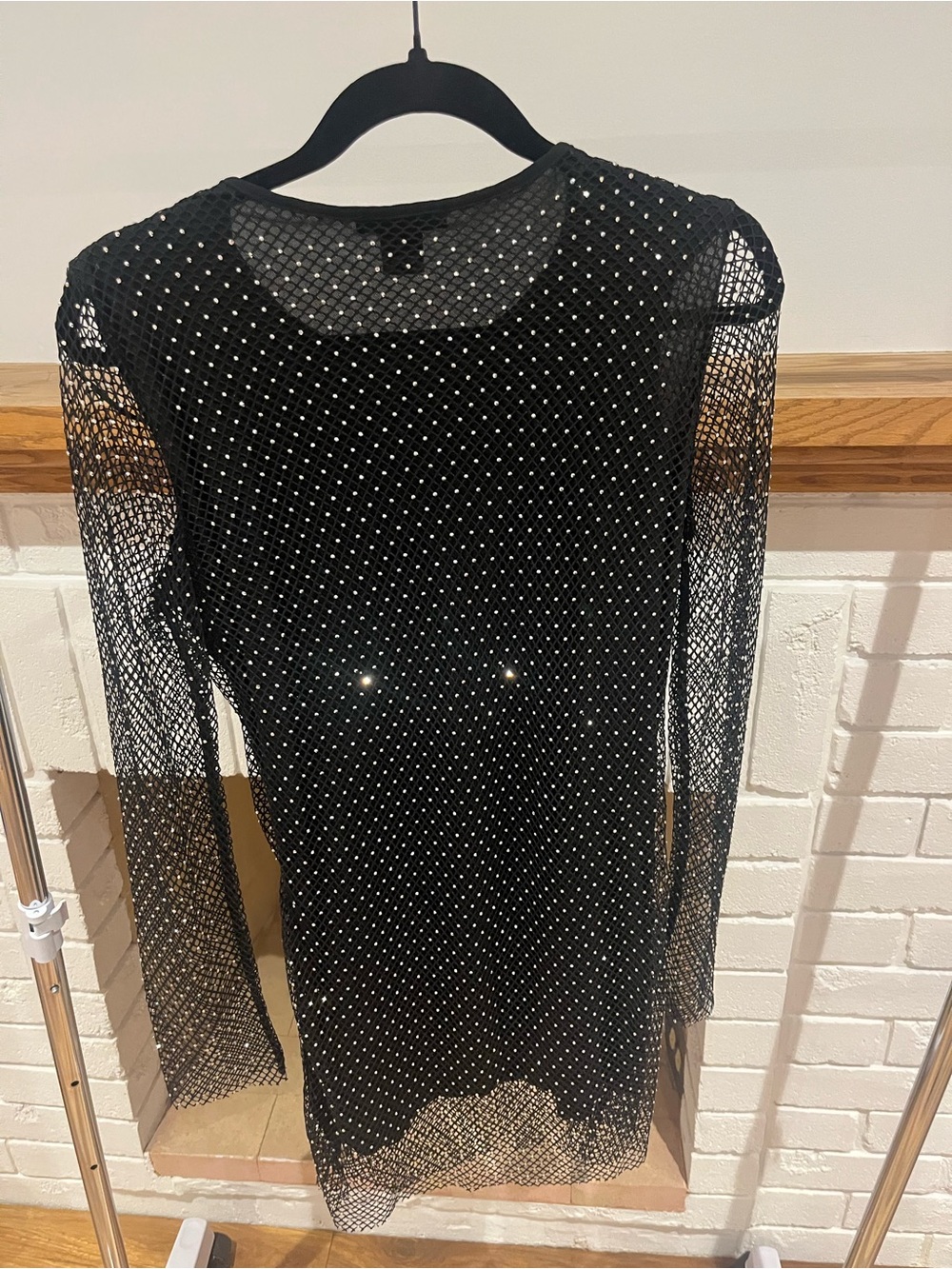 Sincerely Jules Black Sheer Mesh Long-Sleeve Dress with Rhinestone Dots